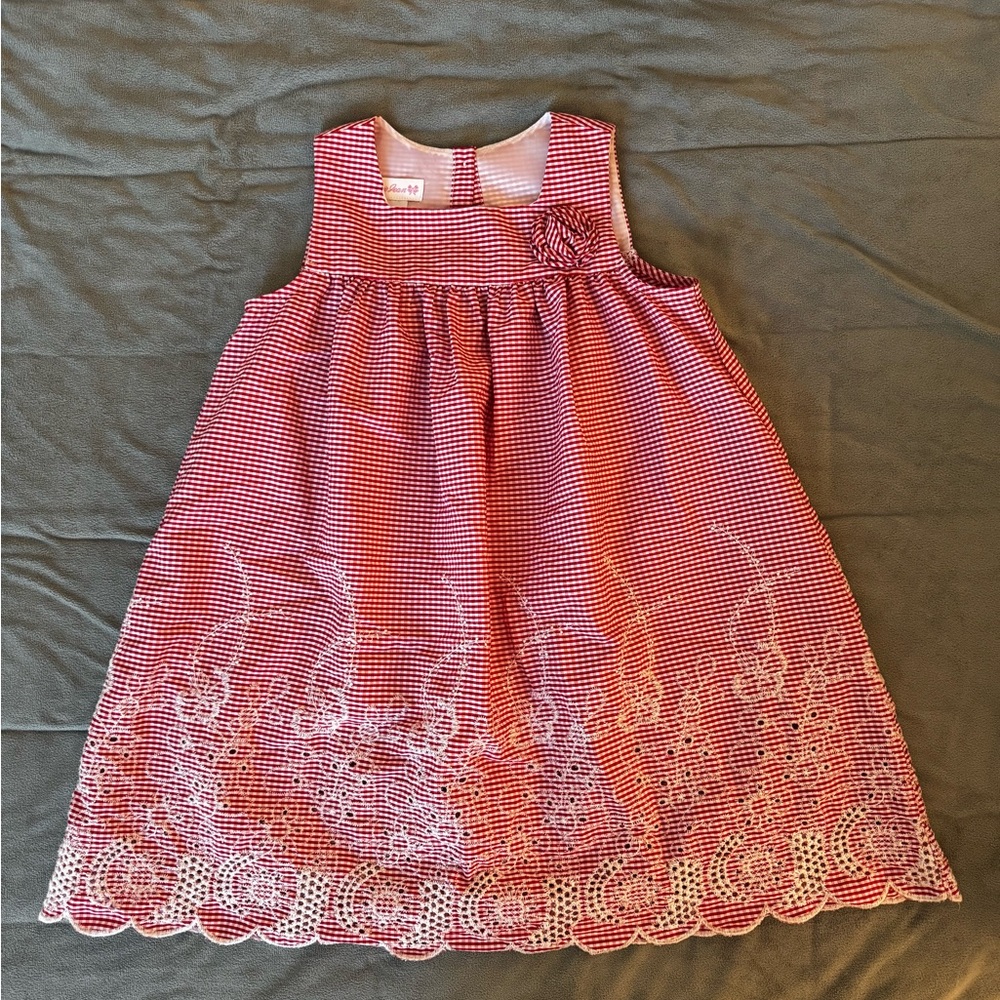 Bonnie Jean Red Gingham Flower Dress Size 6